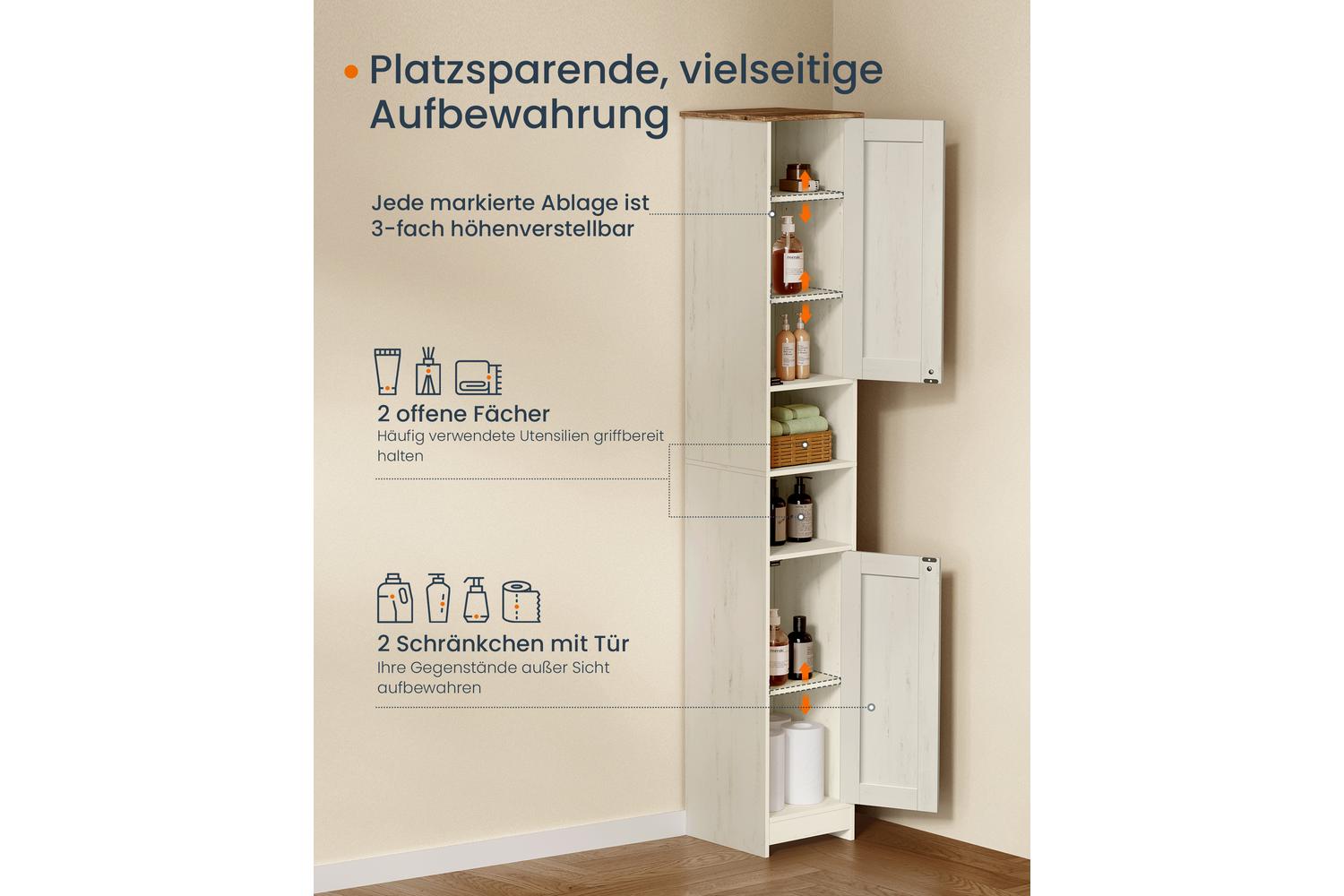 Songmics Home Storage Cabinet | Bathroom Storage Cabinet | Engineered Wood | 30 X 30 X 170 Cm-3