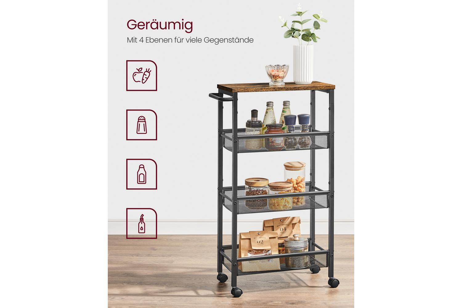 Vasagle Rolling Cart | Trolley | Particleboard And Steel | 22 X 45.4 X 77 Cm-2