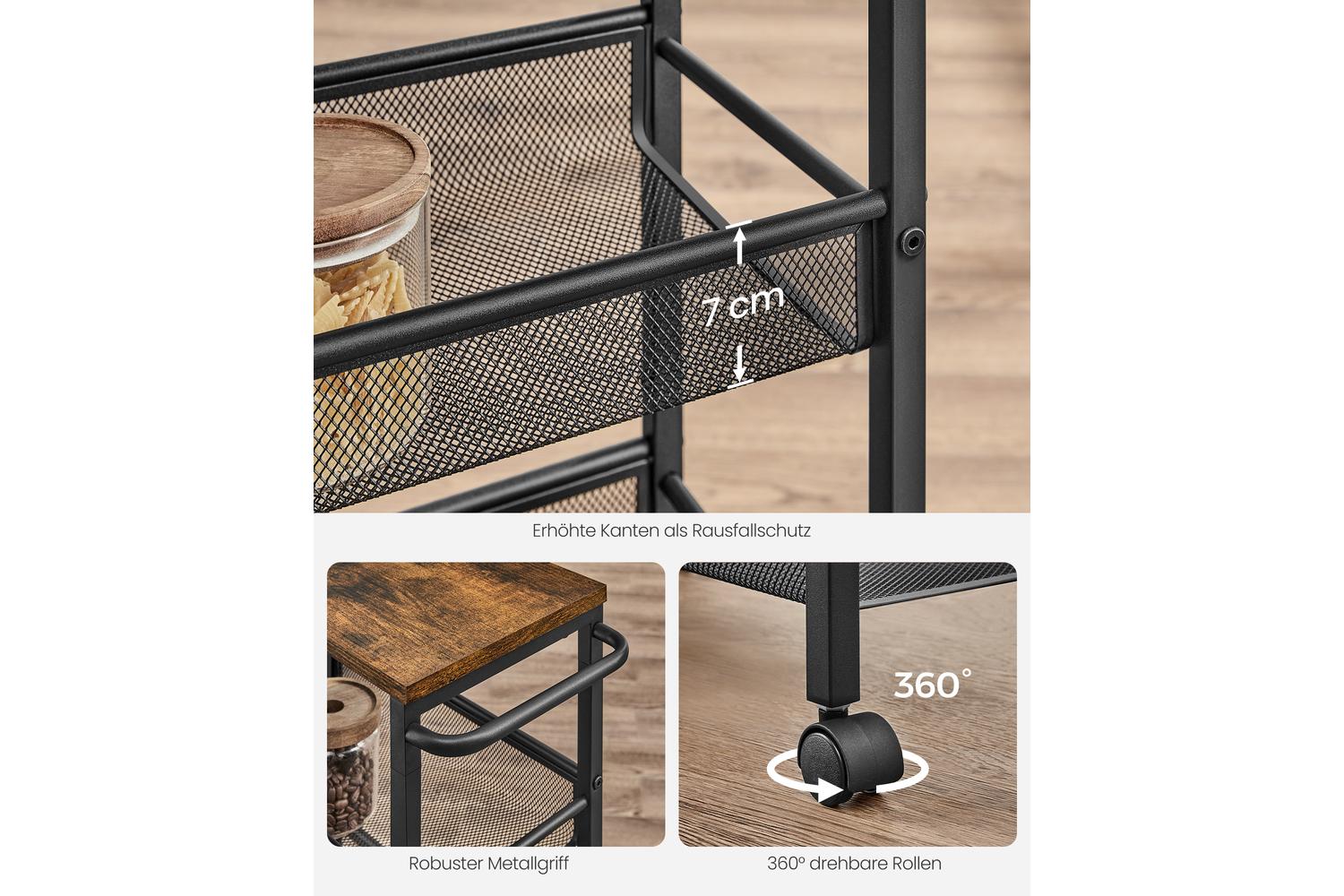 Vasagle Rolling Cart | Trolley | Particleboard And Steel | 22 X 45.4 X 77 Cm-4