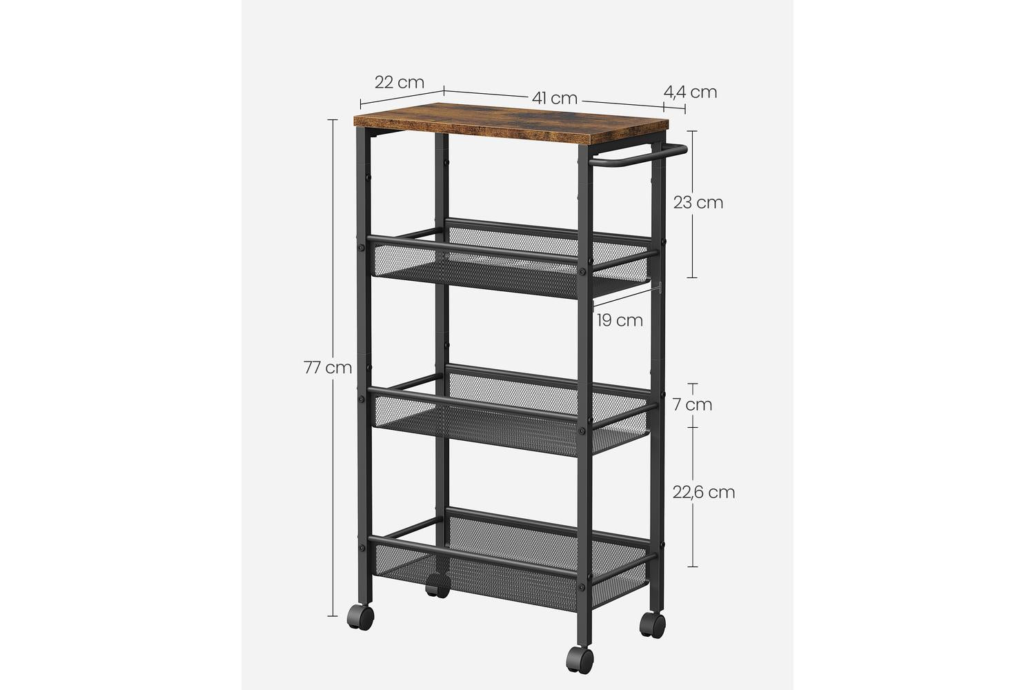Vasagle Rolling Cart | Trolley | Particleboard And Steel | 22 X 45.4 X 77 Cm-5