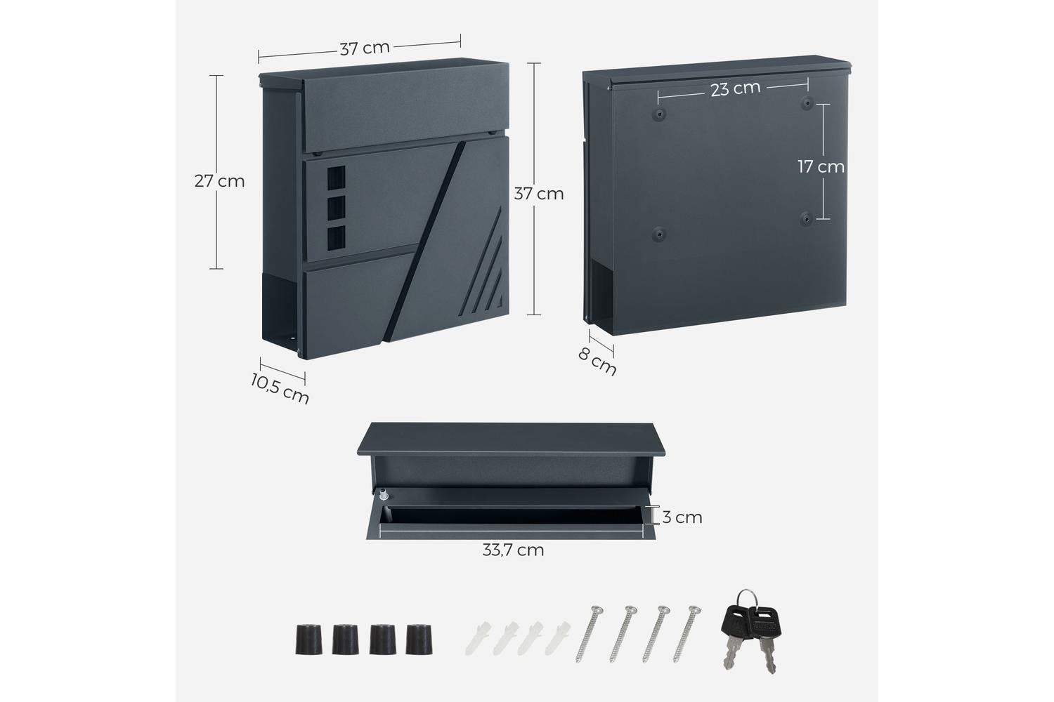 Songmics Mail Box | Wall Mounted Letterbox | Powder-coated Galvanised Steel | Anthracite Grey-7