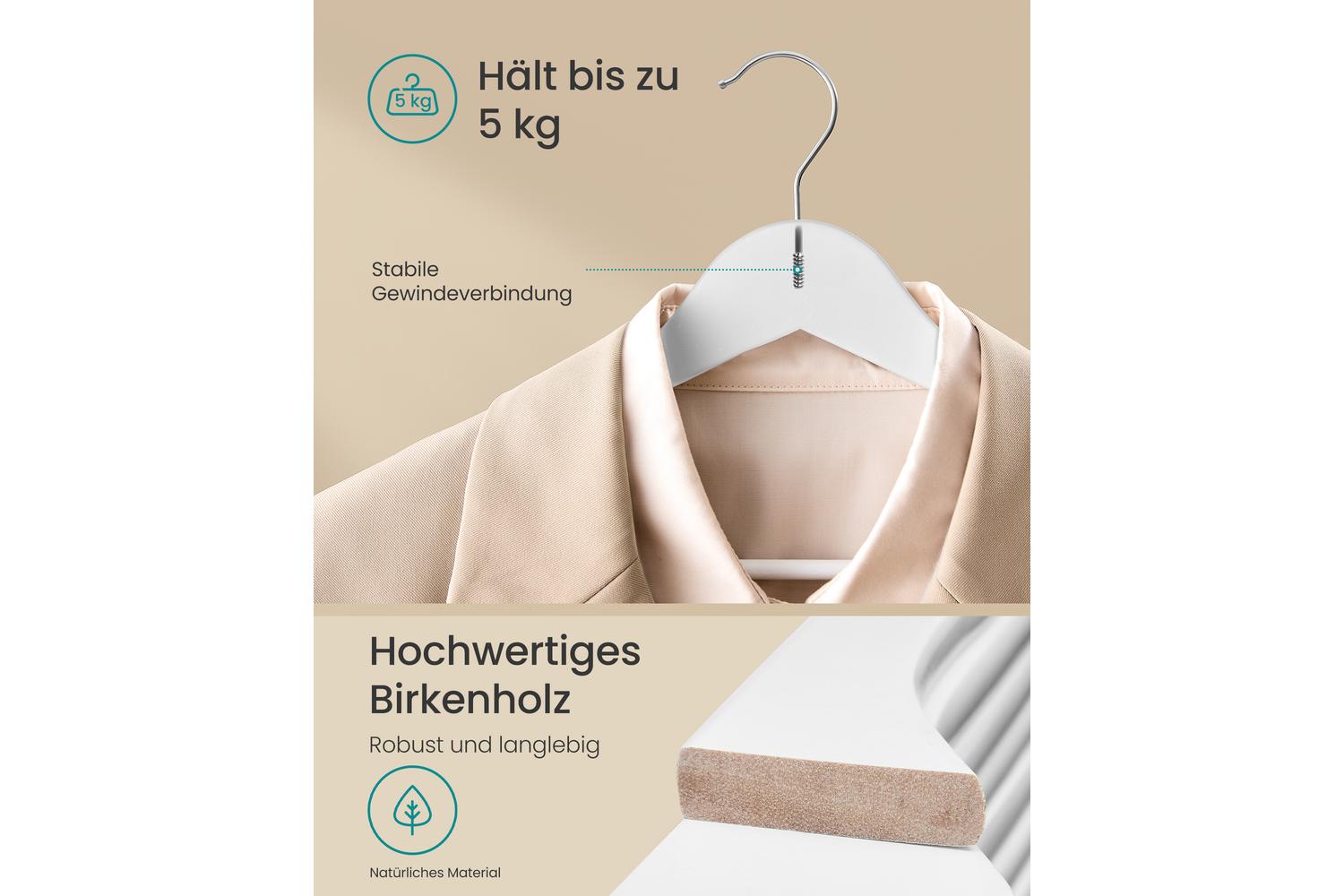 Songmics Wood Hangers | Clothes Hangers | Birch Wood | 43 X 21 Cm-2