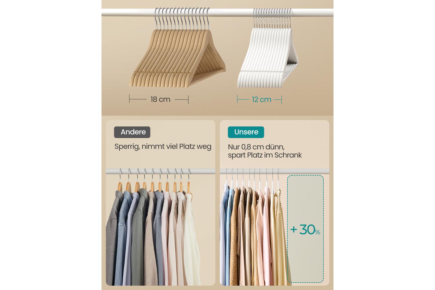Songmics Wood Hangers | Clothes Hangers | Birch Wood | 43 X 21 Cm-3