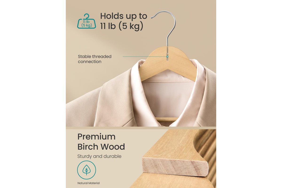 Songmics Wood Hangers | Clothes Hangers | Birch Wood | 43 X 21 Cm-3