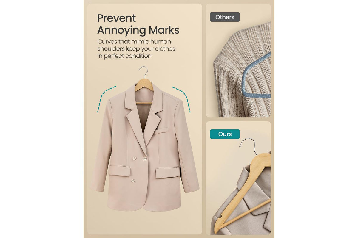 Songmics Wood Hangers | Clothes Hangers | Birch Wood | 43 X 21 Cm-5