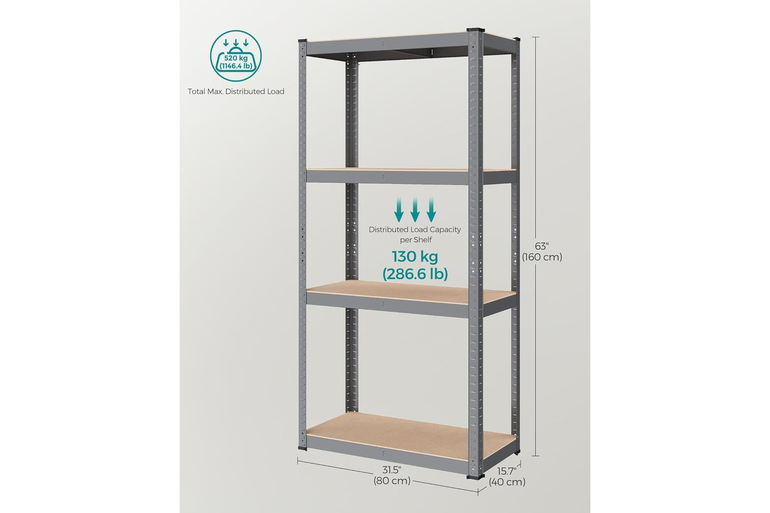 Songmics Shelving Unit | Garage Shelving | Steel & Mdf | 40 X 80 X 160 Cm-3