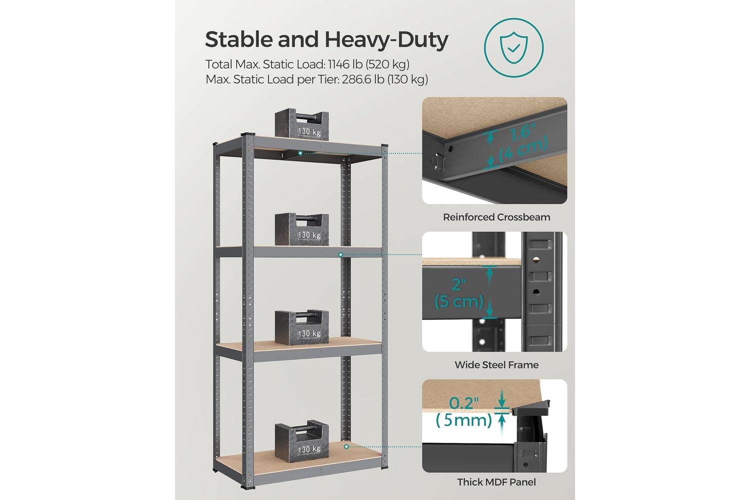 Songmics Shelving Unit | Garage Shelving | Steel & Mdf | 40 X 80 X 160 Cm-5