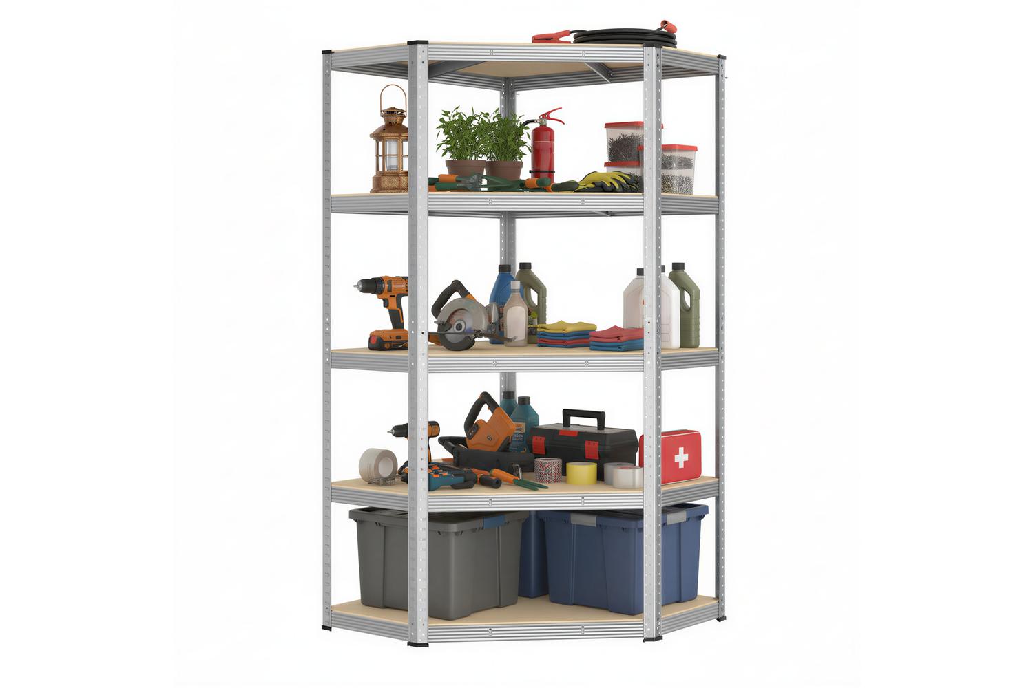 Songmics Shelving | Corner Garage Shelving Unit | Galvanised Steel & Mdf | 90 X 90 X 180 Cm