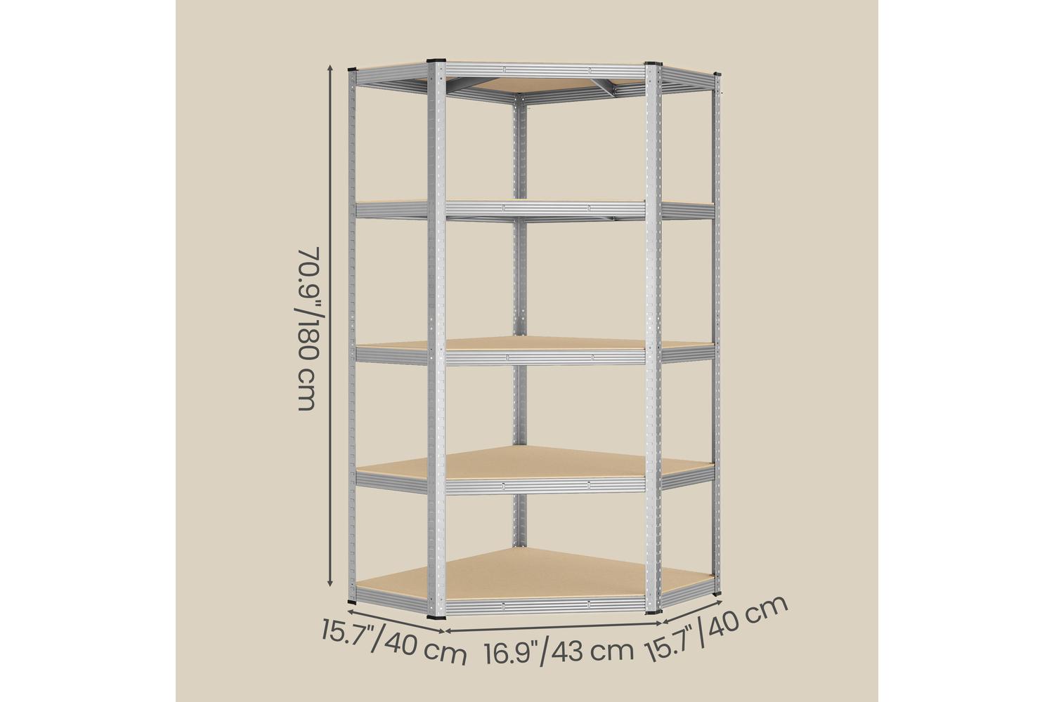 Songmics Shelving | Corner Garage Shelving Unit | Galvanised Steel & Mdf | 90 X 90 X 180 Cm-2