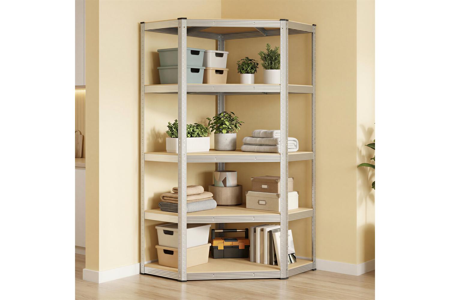 Songmics Shelving | Corner Garage Shelving Unit | Galvanised Steel & Mdf | 90 X 90 X 180 Cm-3
