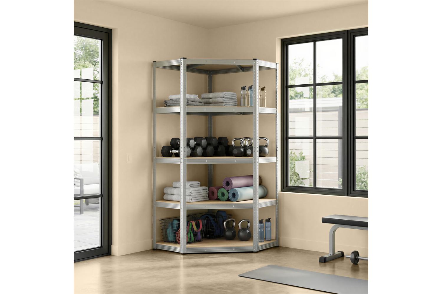 Songmics Shelving | Corner Garage Shelving Unit | Galvanised Steel & Mdf | 90 X 90 X 180 Cm-4