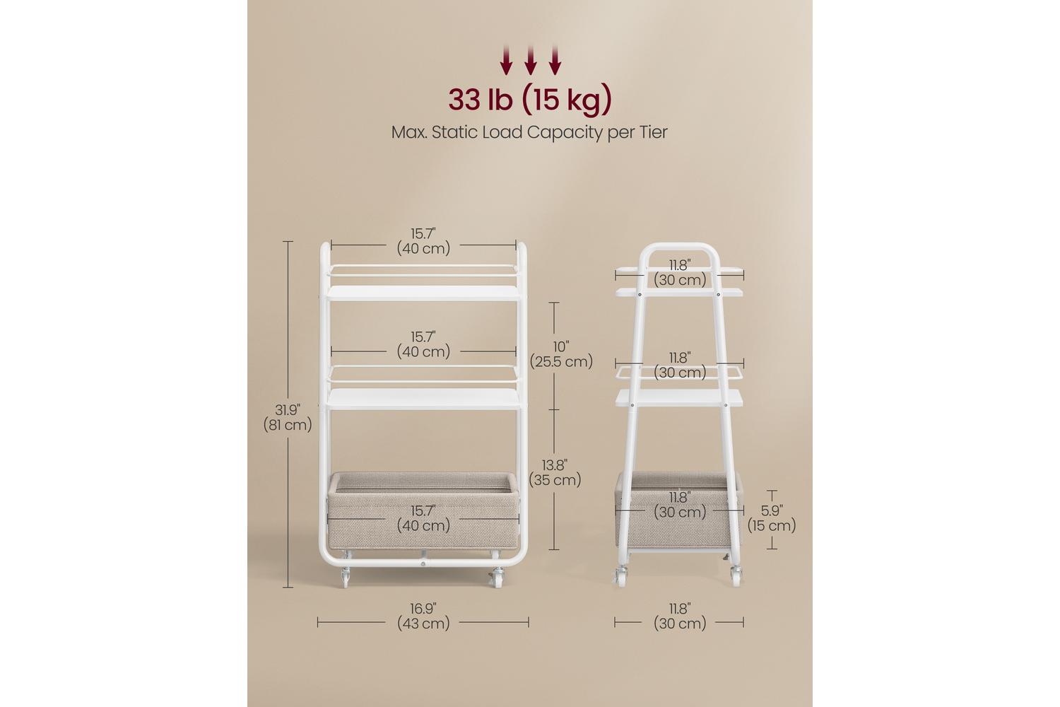 Vasagle Storage Cart | Trolley | Steel & Particleboard | 43 X 30 X 81 Cm-7