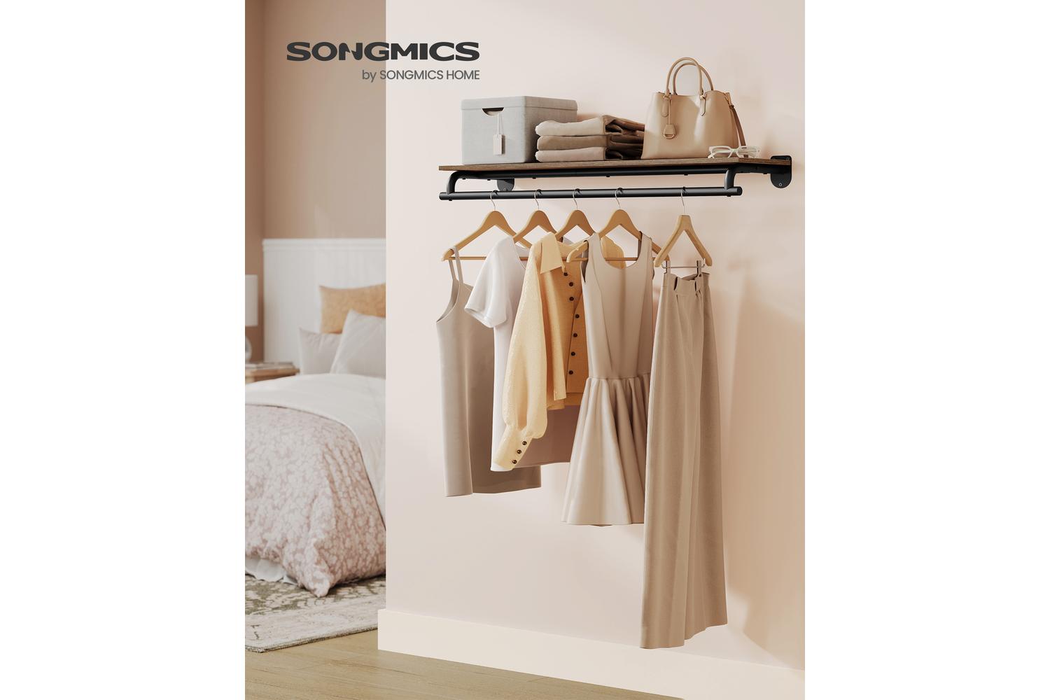 Songmics Clothes Rack | Wall Mounted Coat Rack | Steel & Particleboard | 109cm-2