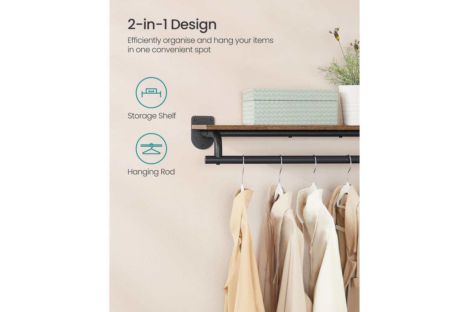 Songmics Clothes Rack | Wall Mounted Coat Rack | Steel & Particleboard | 109cm-3