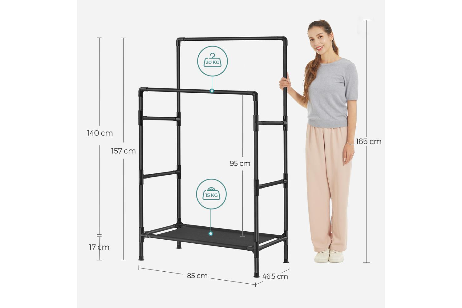 Songmics Clothes Rack | Clothes Storage | Steel & Non-woven Fabric | 83 X 45 X 157 Cm-6