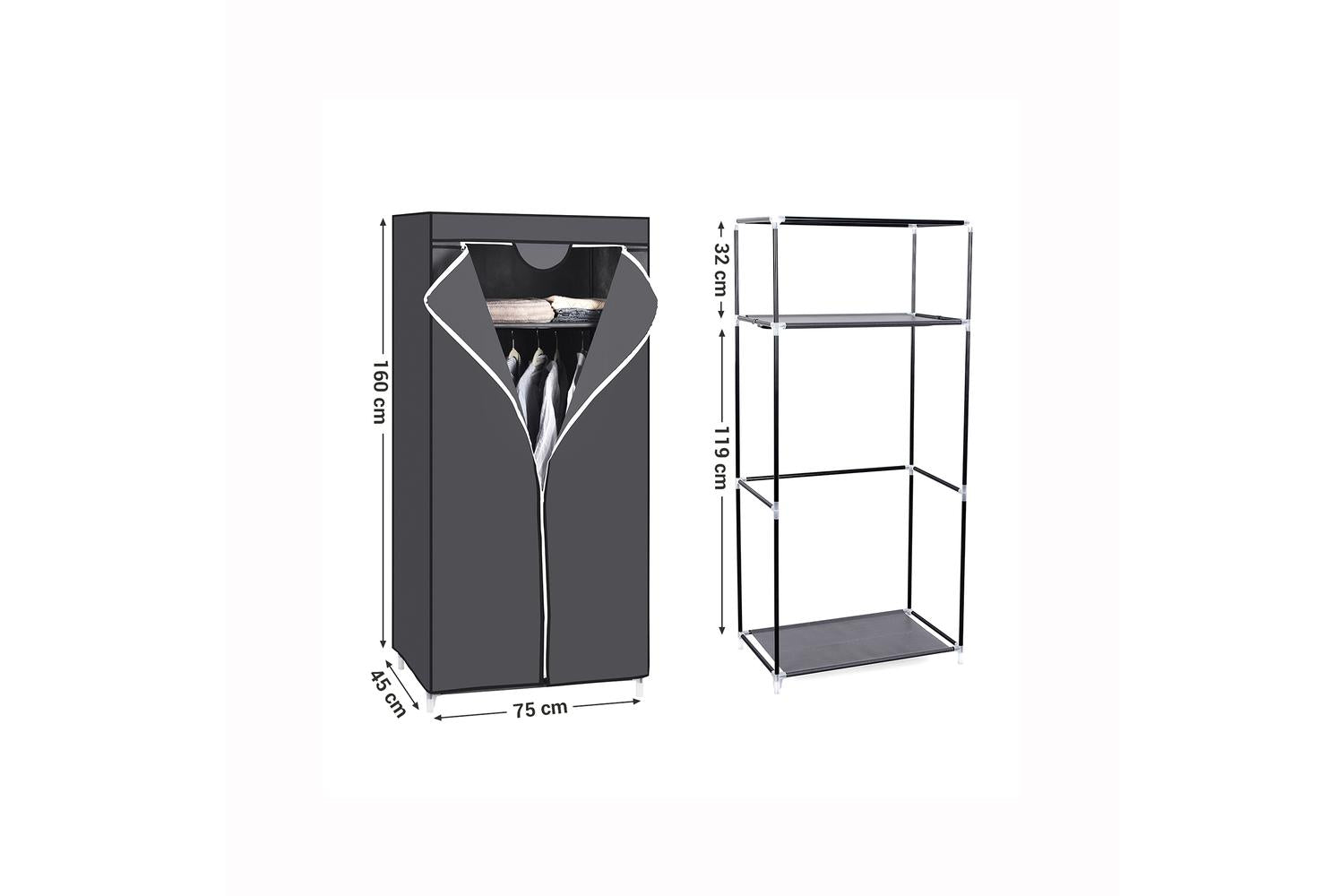 Songmics Wardrobe | Fabric Clothes Storage | Grey | 75 X 45 X 160 Cm-6