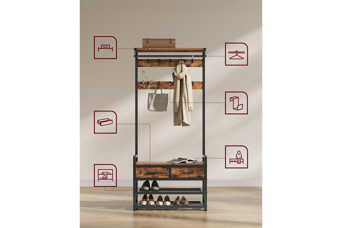 Vasagle Hall Tree | Hallway Storage Unit | Particleboard & Steel | 181.6cm-3