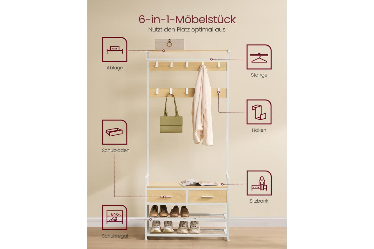 Vasagle Hall Tree | Coat Rack | Particleboard And Steel | 181.6cm-2
