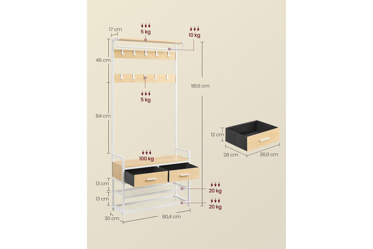 Vasagle Hall Tree | Coat Rack | Particleboard And Steel | 181.6cm-5