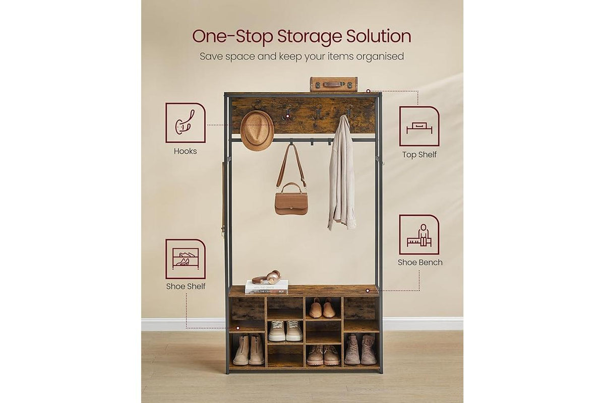 Vasagle Hall Tree | Hallway Storage Unit | Particleboard And Steel | 100 X 180 Cm-3
