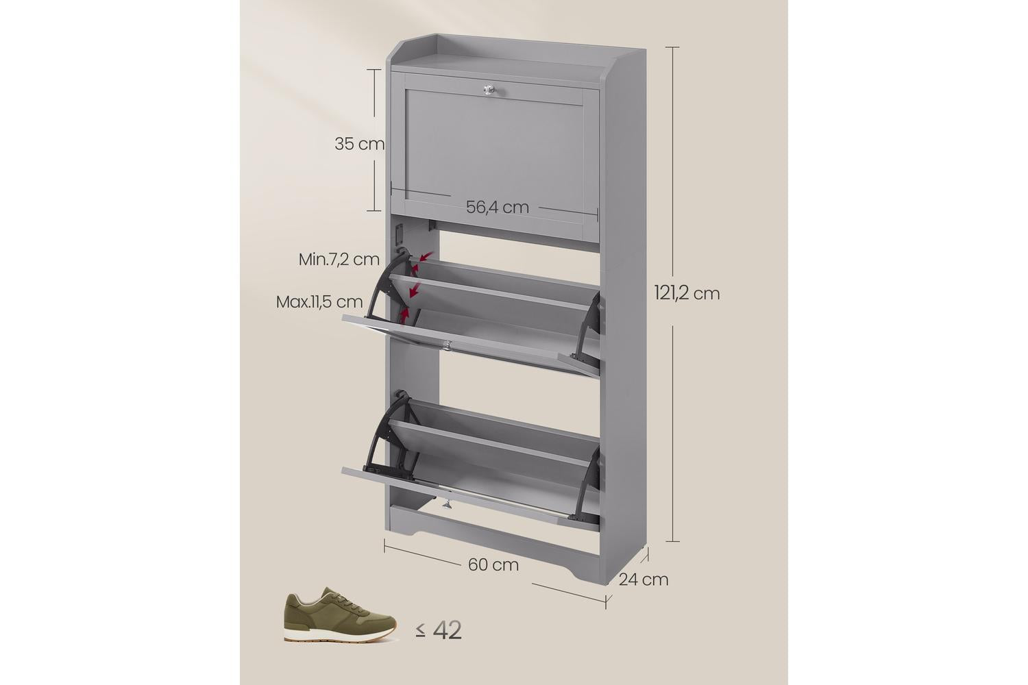 Vasagle Shoe Cabinet | Storage Cabinet | Particleboard | 24 X 60 X 121.2 Cm-5
