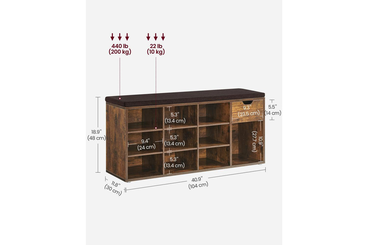 Vasagle Shoe Bench | Storage Bench | Wood Chipboard Mdf | 104cm-8