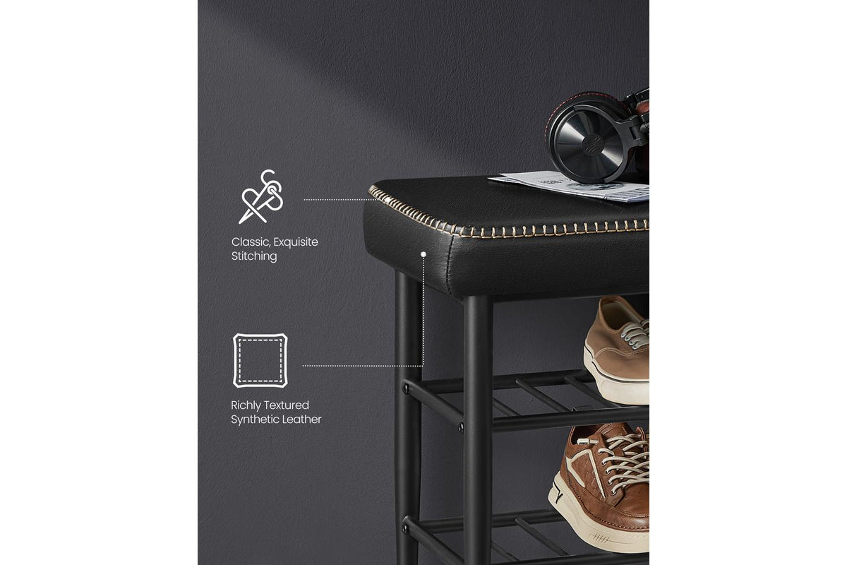 Vasagle Shoe Bench | Padded Faux Leather | Black | 80cm-4