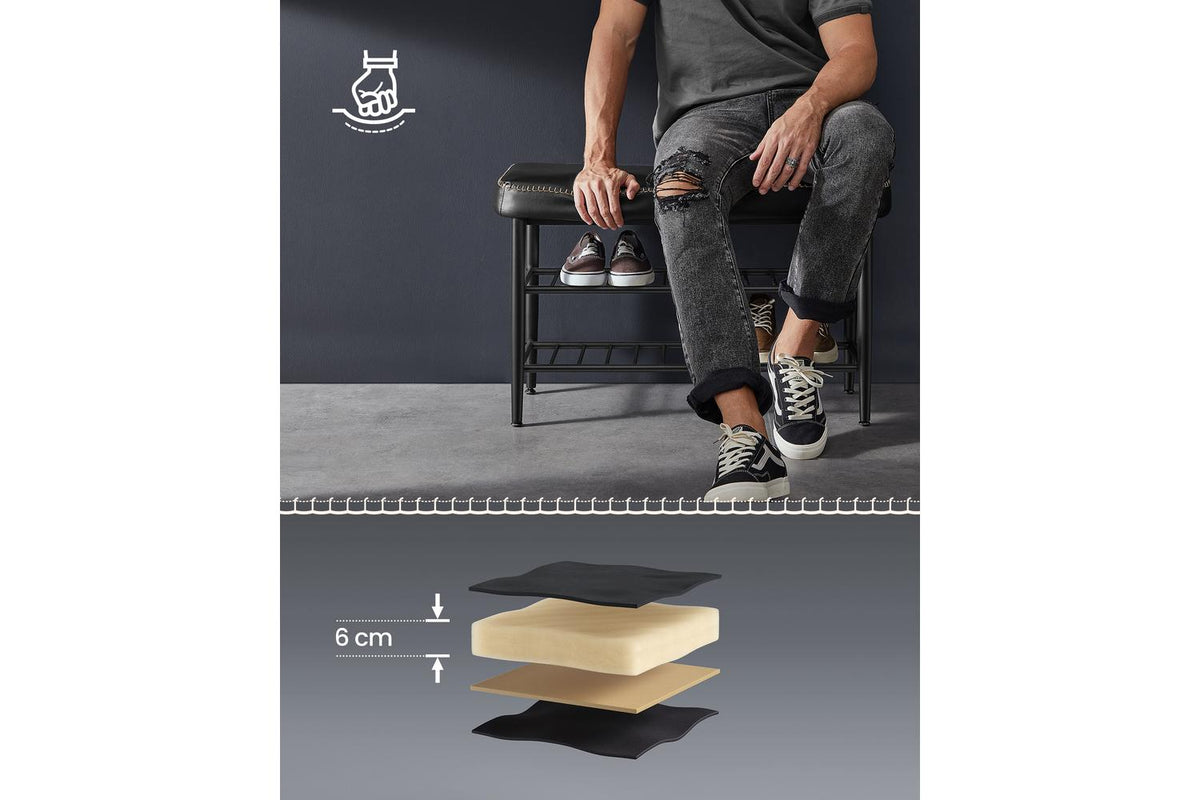 Vasagle Shoe Bench | Padded Faux Leather | Black | 80cm-8