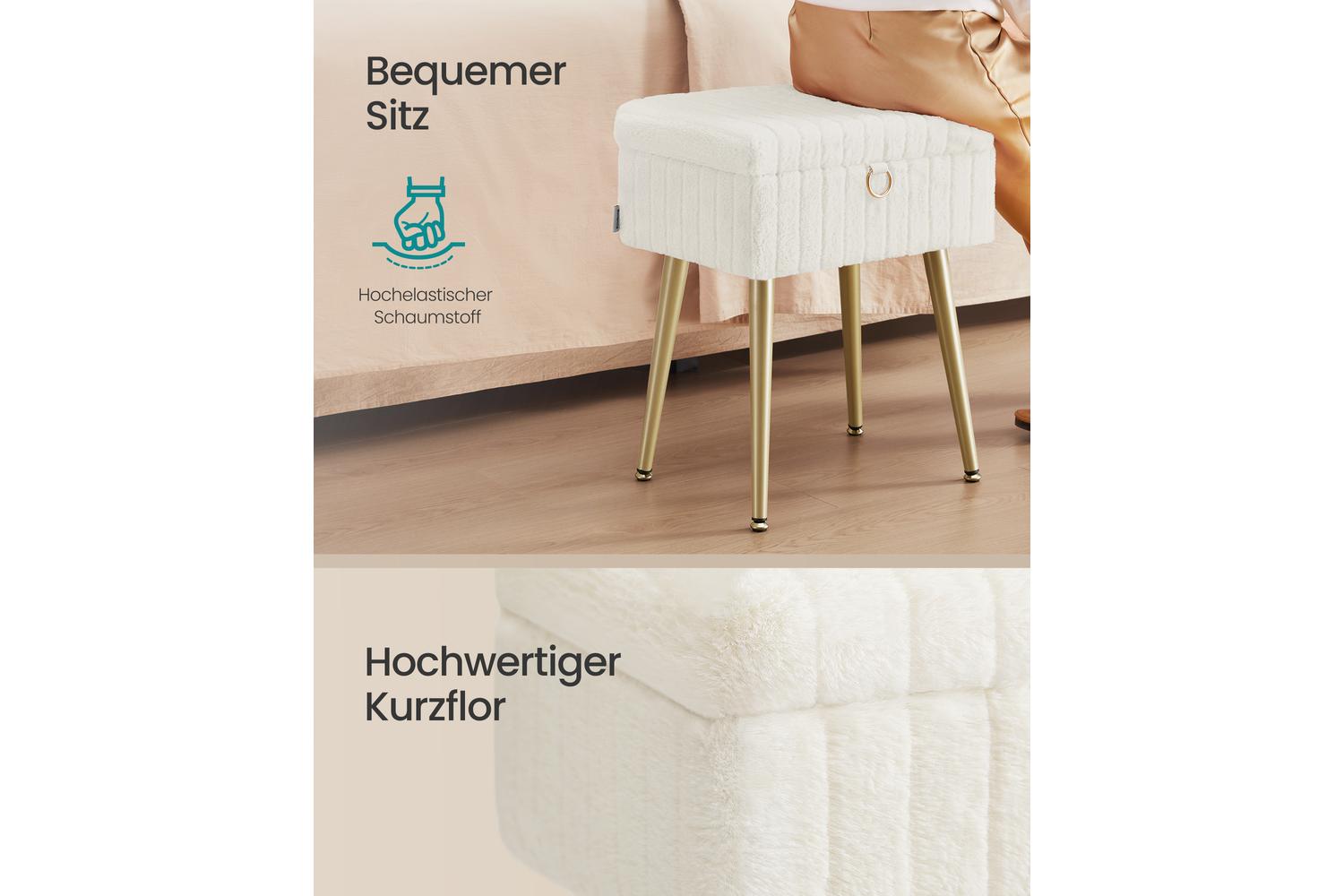 Songmics Storage Ottoman | Makeup Stool | Short Pile Fabric | Cream White | 30 X 40 X 50 Cm-2