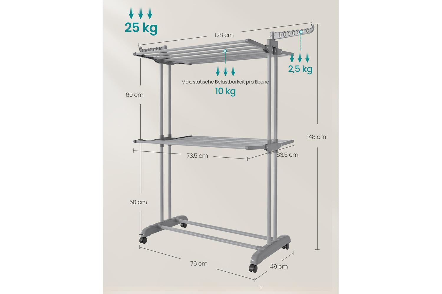 Songmics Clothes Drying Rack | Clothes Airer | Stainless Steel | Large-7