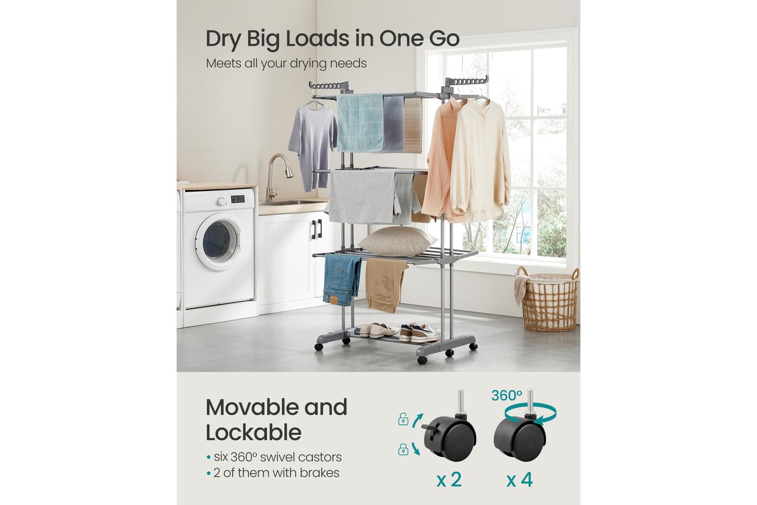 Songmics Clothes Drying Rack | Clothes Airer | Stainless Steel | Large-3