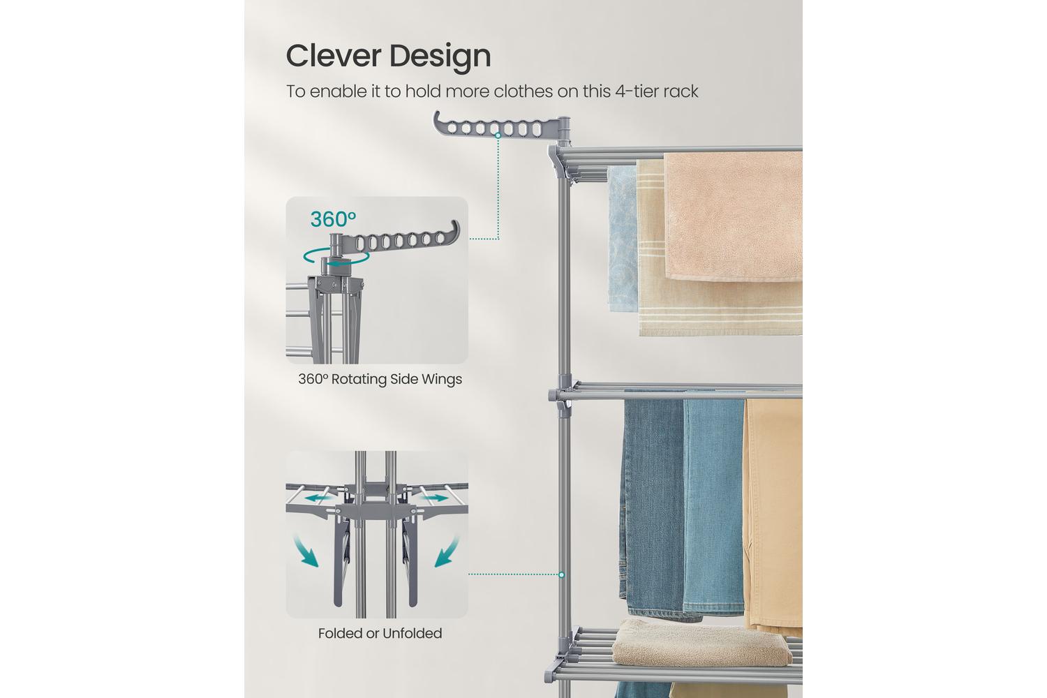 Songmics Clothes Drying Rack | Clothes Airer | Stainless Steel | Large-5