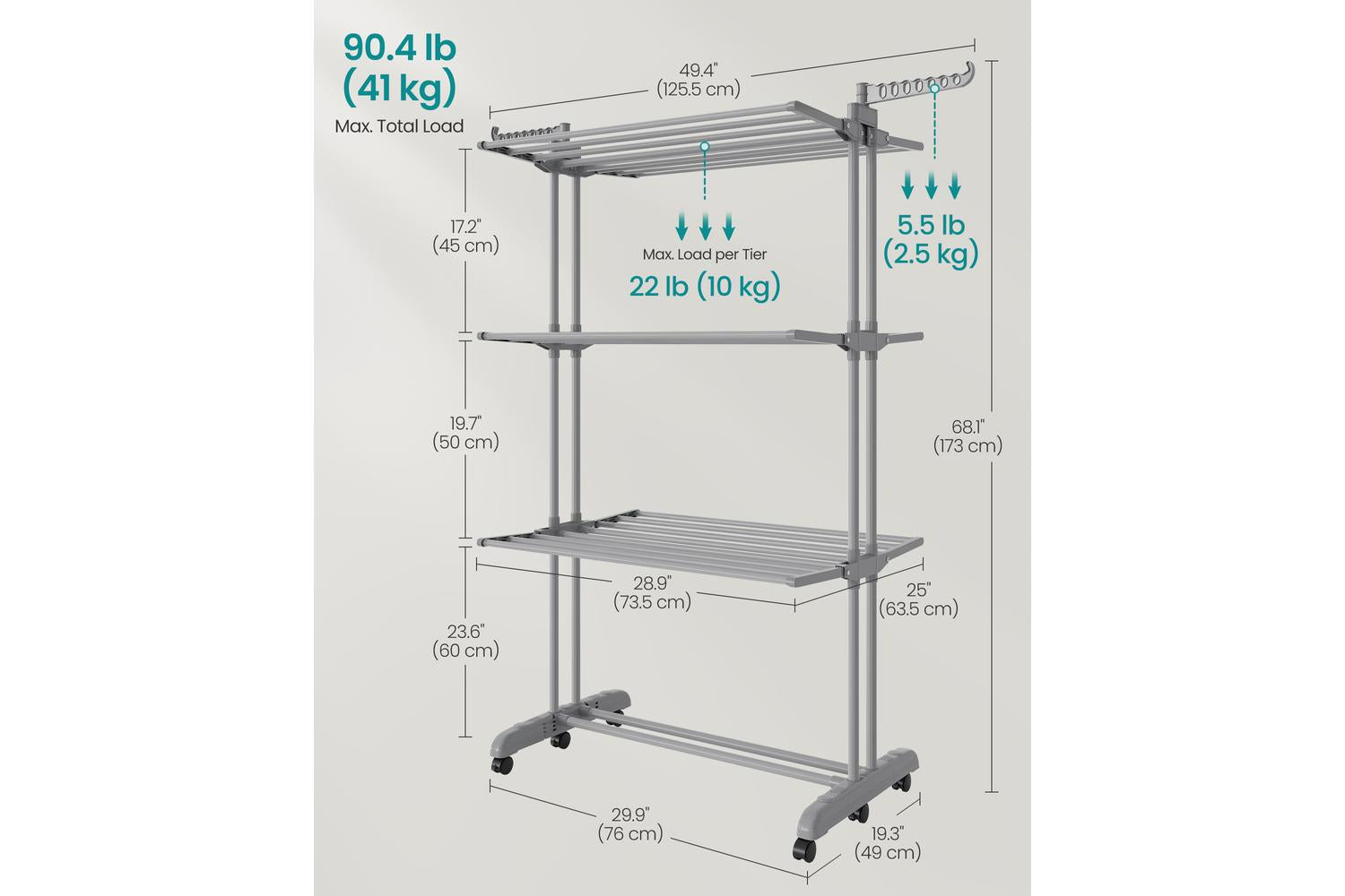 Songmics Clothes Drying Rack | Clothes Airer | Stainless Steel | Large-7