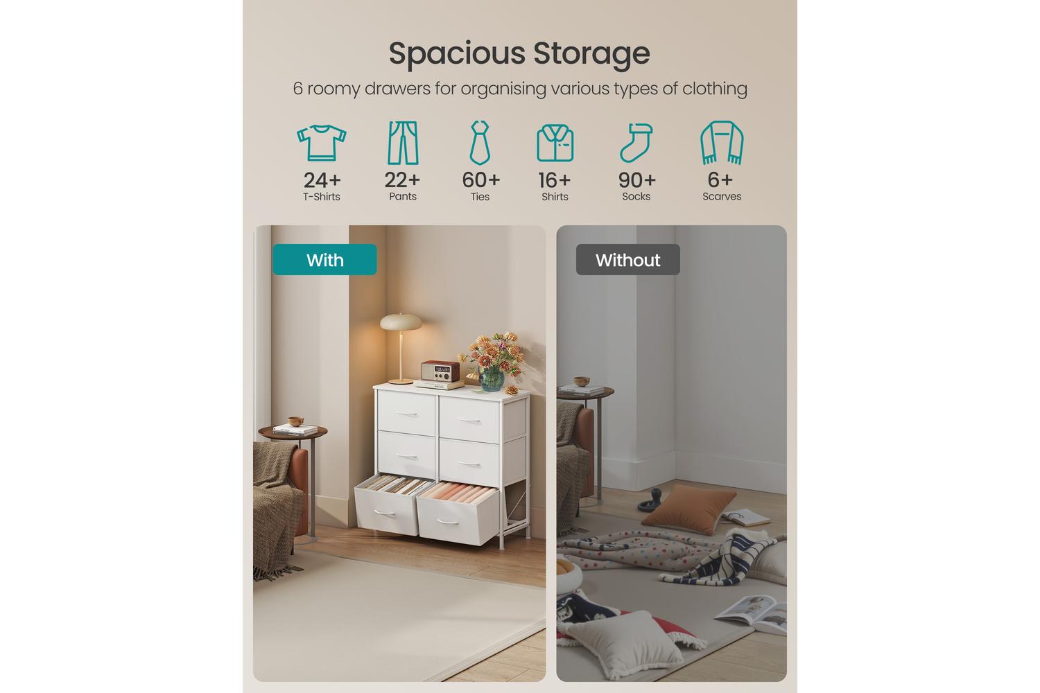 Songmics | Chest Of Drawer | 6 Drawer | White-3