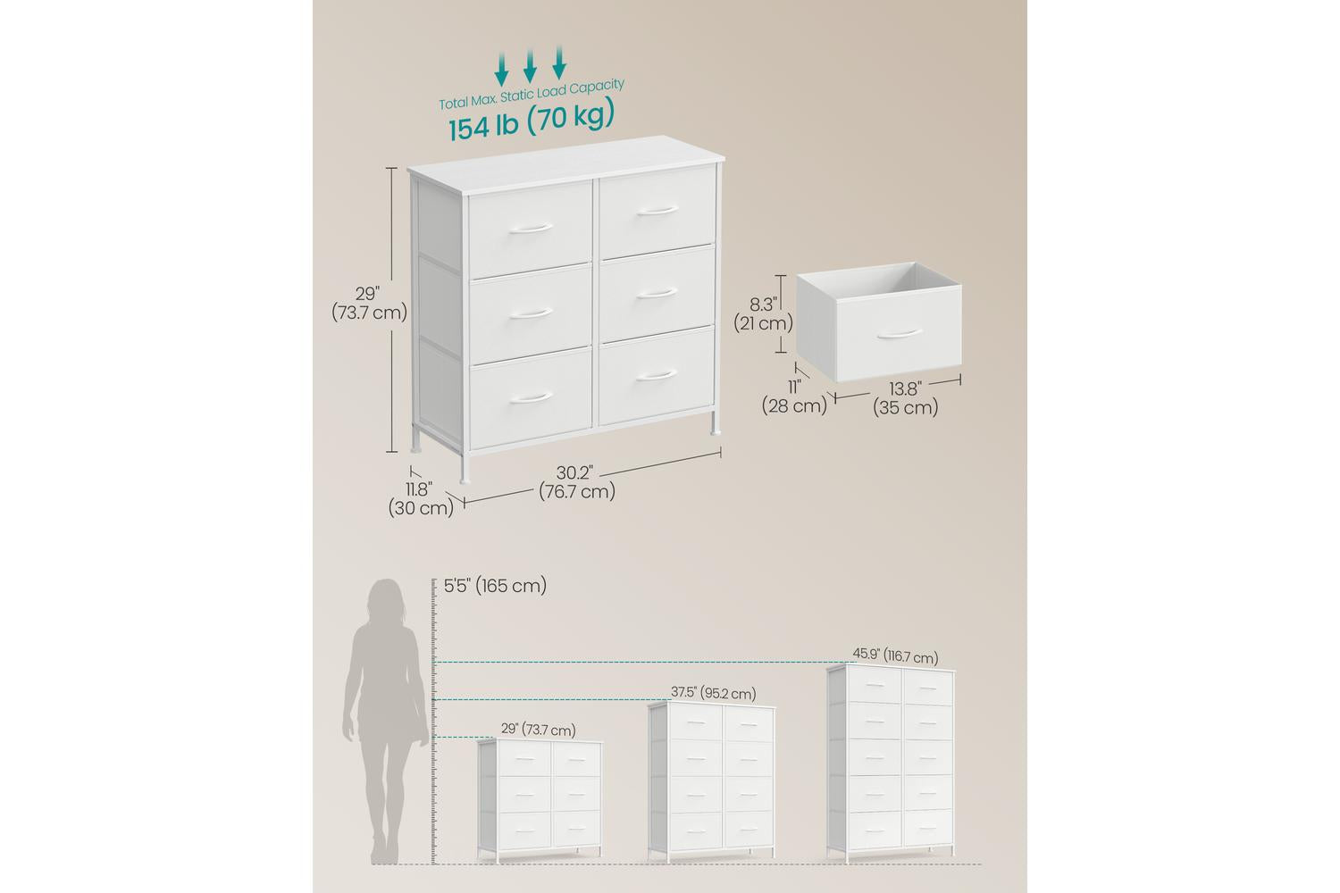 Songmics | Chest Of Drawer | 6 Drawer | White-5