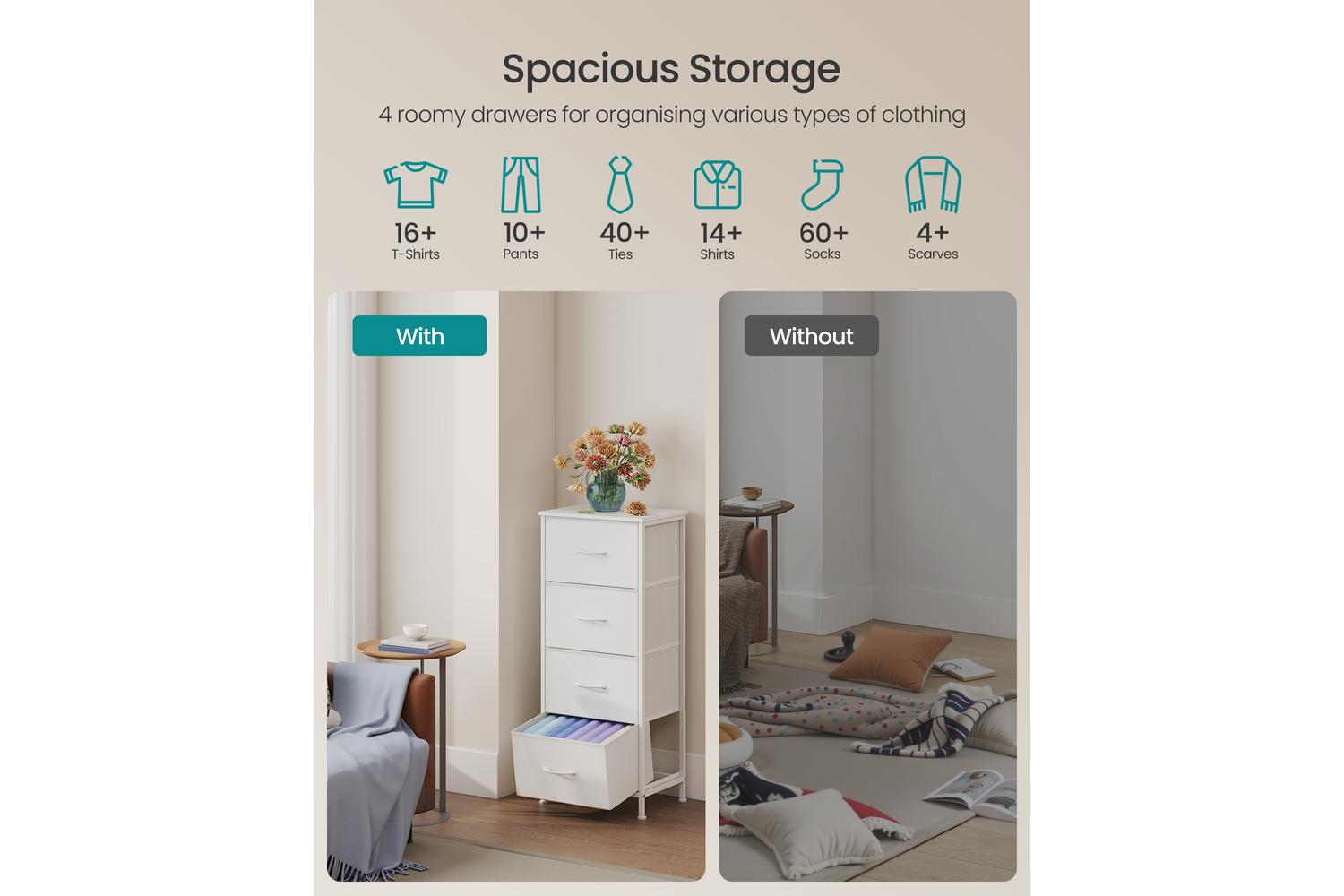 Songmics | Chest Of Drawers | 4 Drawer | White-3