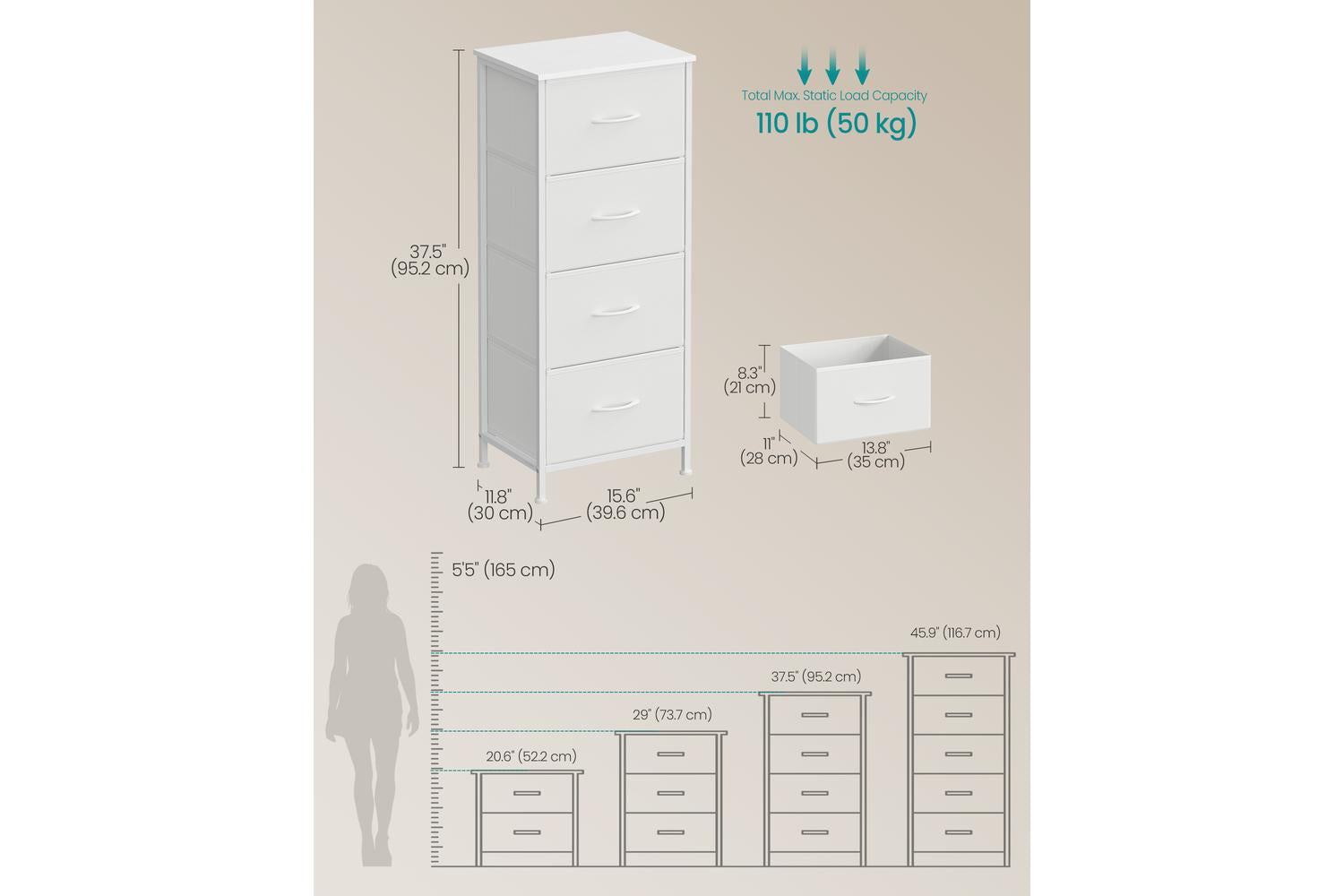 Songmics | Chest Of Drawers | 4 Drawer | White-5