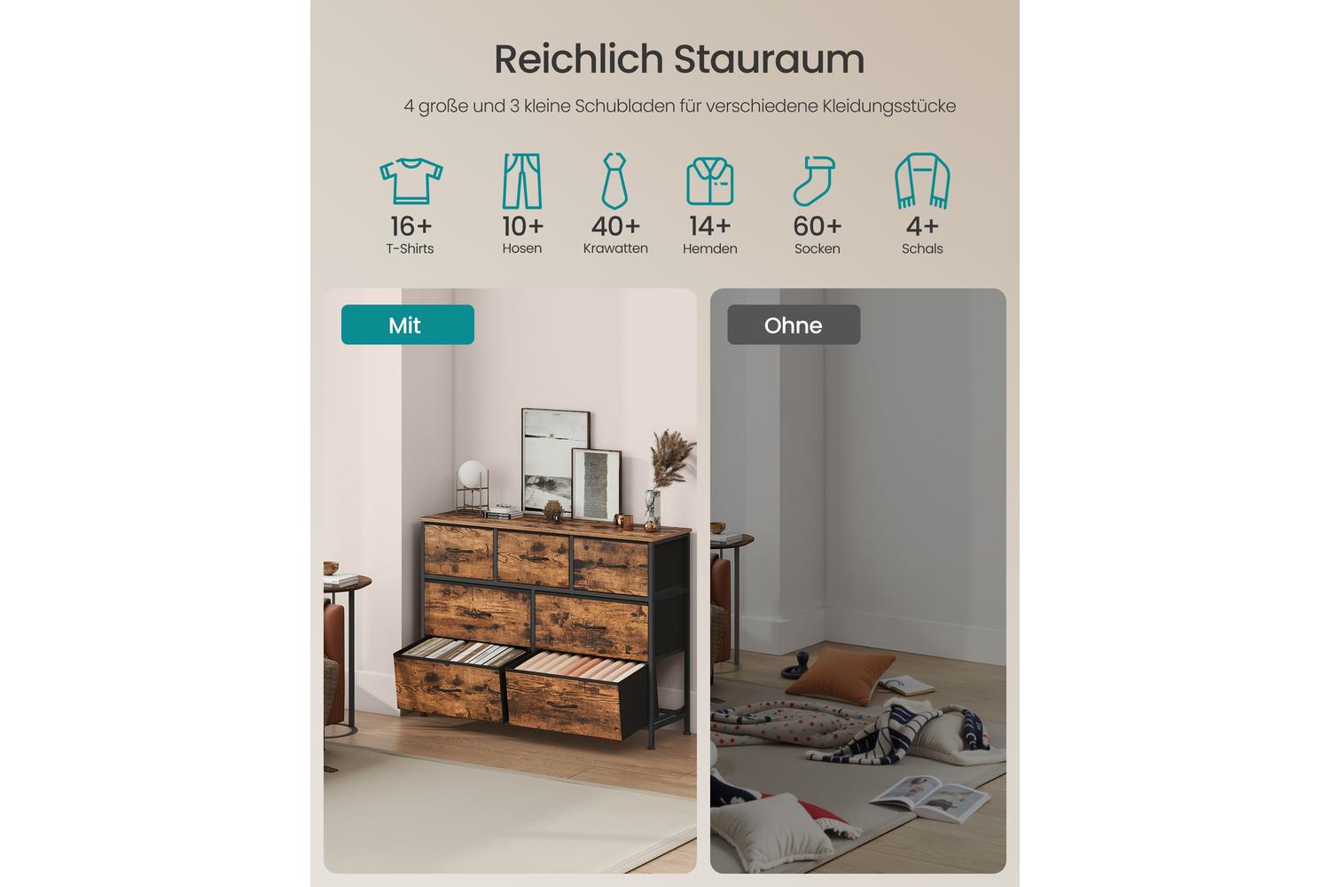 Songmics | Chest Of Drawer | 4 Large & 3 Small Drawers | Rustic Brown-3