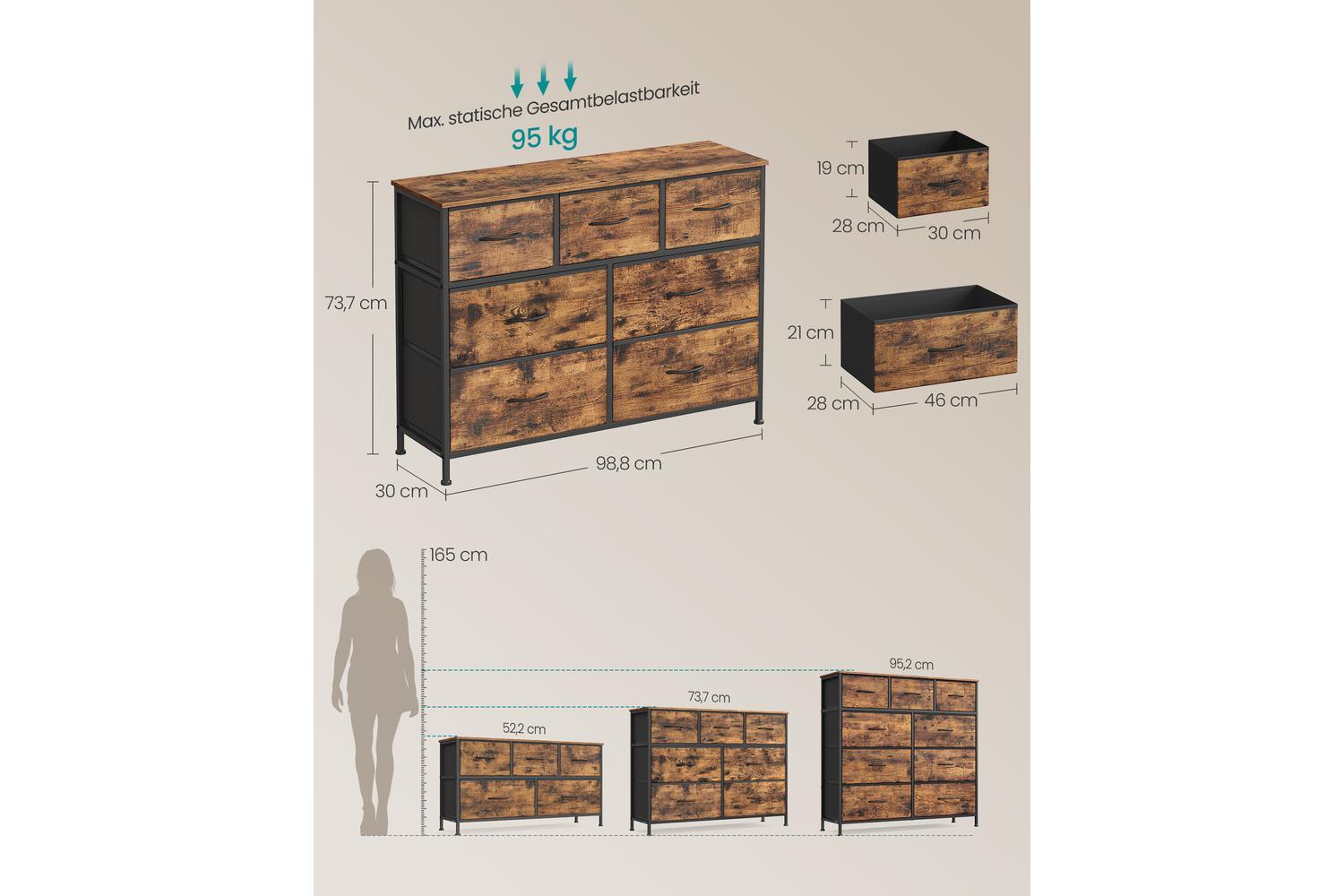 Songmics | Chest Of Drawer | 4 Large & 3 Small Drawers | Rustic Brown-5