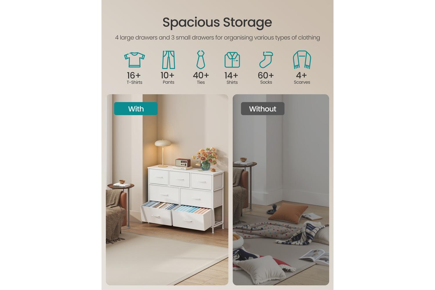 Songmics | Chest Of Drawer | 4 Large & 3 Small Drawers | White-3