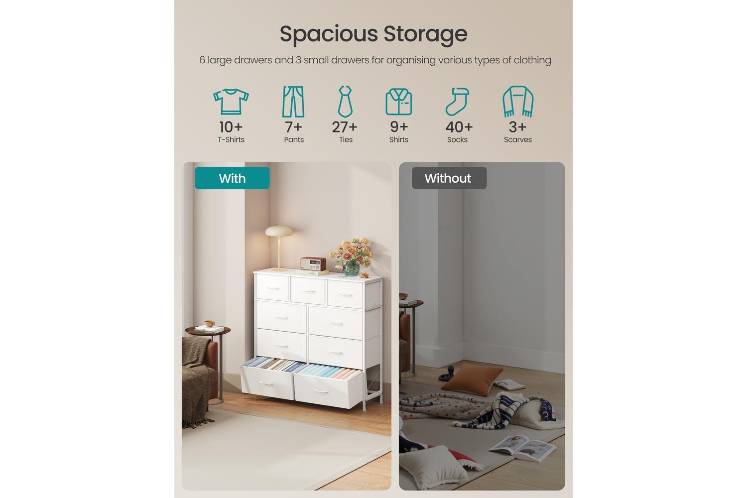 Songmics Drawer Dresser | Chest Of Drawers | Steel, Mdf, Textile | 6 Large + 3 Small Drawers-3