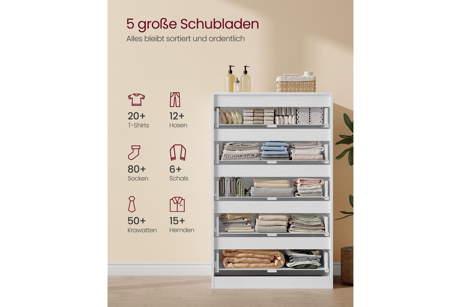 Vasagle | Chest Of Drawers | 5 Drawer | White-4