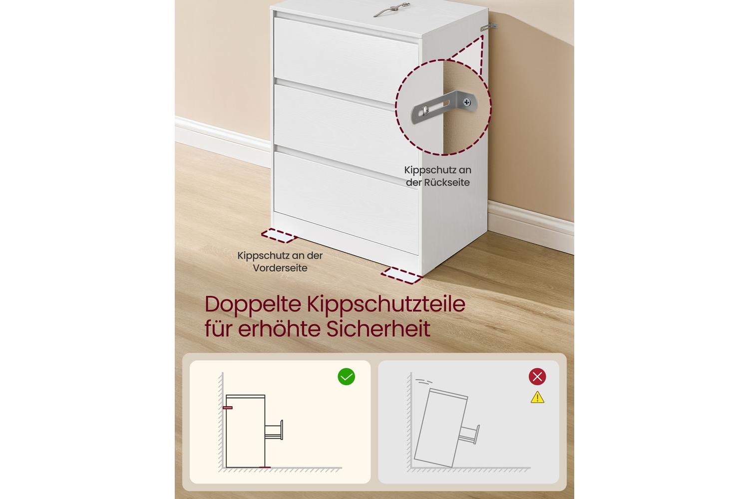 Vasagle | Chest Of Drawer | 3 Drawer | White-4