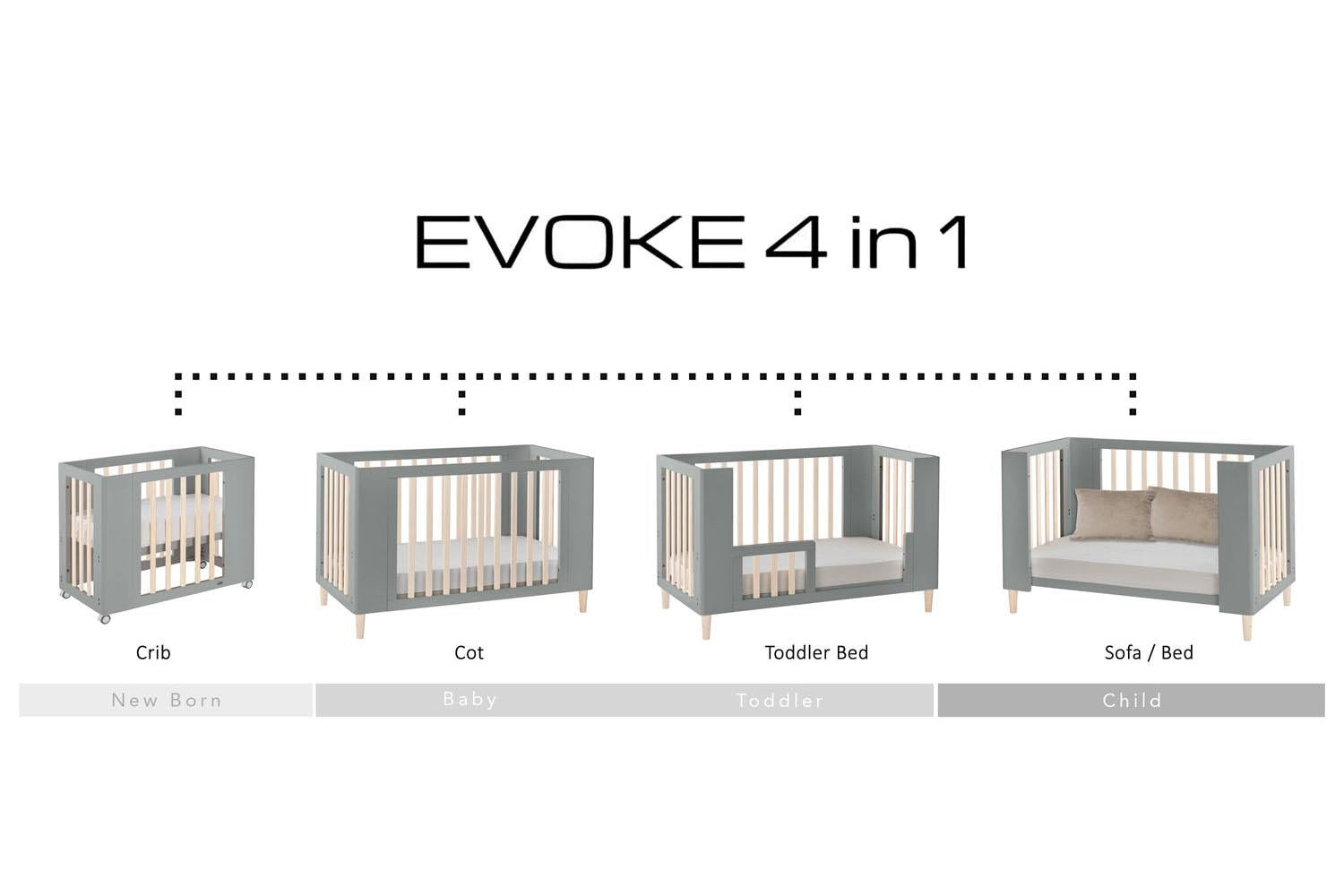 Cocoon Evoke 4 in 1 Crib, Cot Bed, Toddler Bed & Sofa | Dove Grey/Natural Wash-9