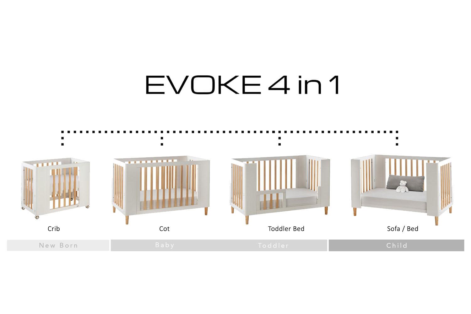 Cocoon Evoke 4 in 1 Crib, Cot Bed, Toddler Bed & Sofa | White/Natural-10
