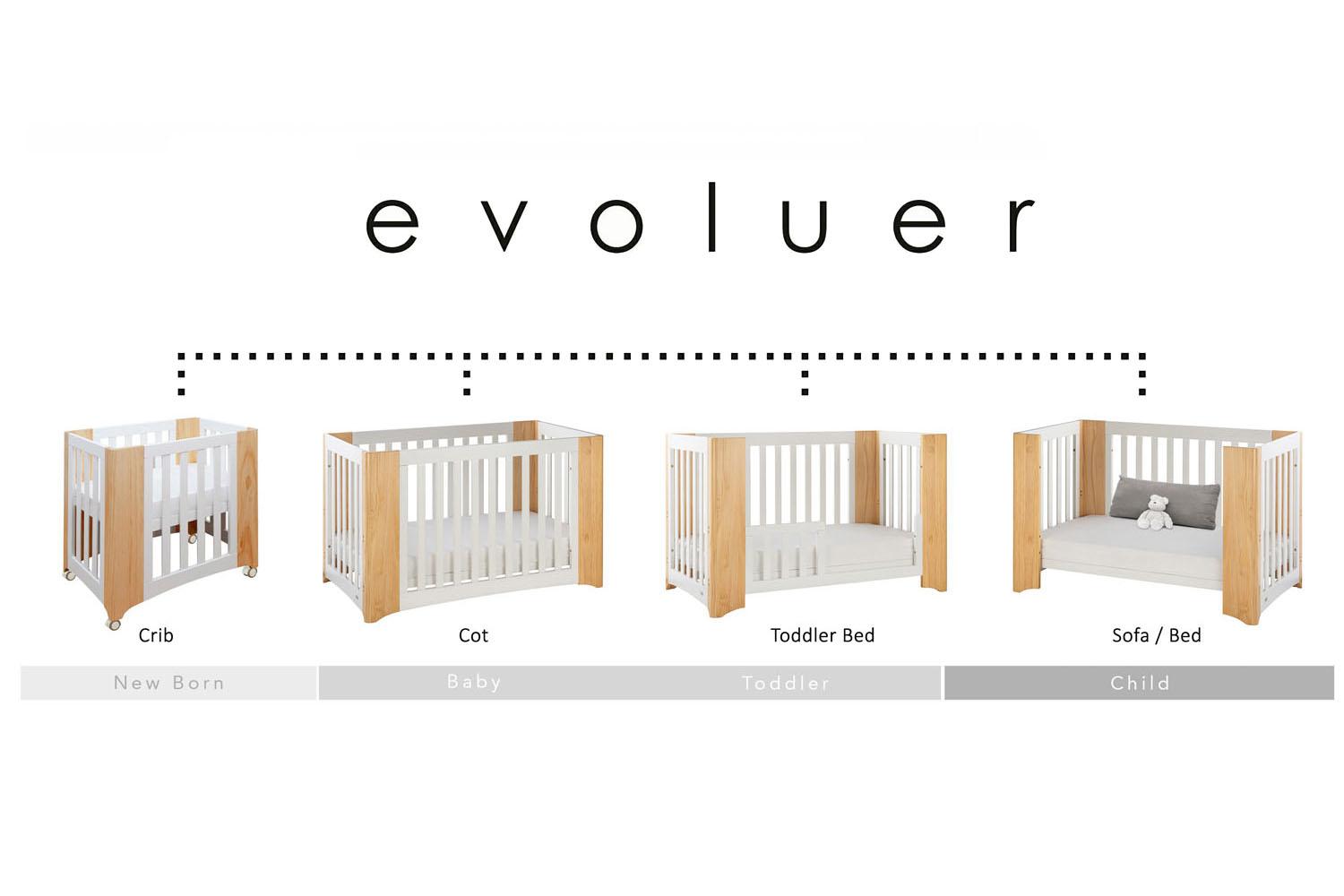 Cocoon Evoluer 4 in 1 Crib, Cot Bed, Toddler Bed & Sofa | White & Natural-10