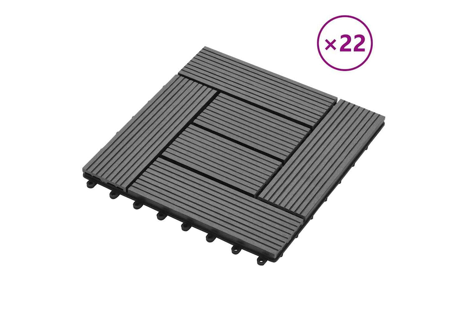 vidaXL 277799 22 Pcs Decking Tiles 30x30cm 2 Sqm Wpc Grey
