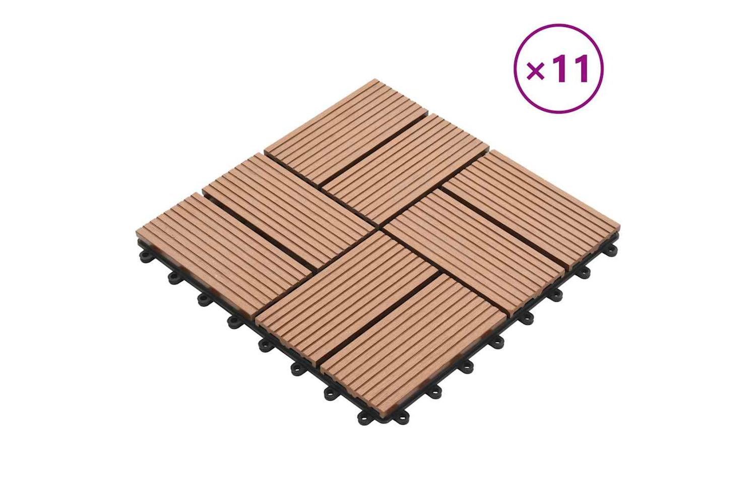 vidaXL 45029 11 Pcs Decking Tiles Wpc 30x30cm 1 Sqm Brown