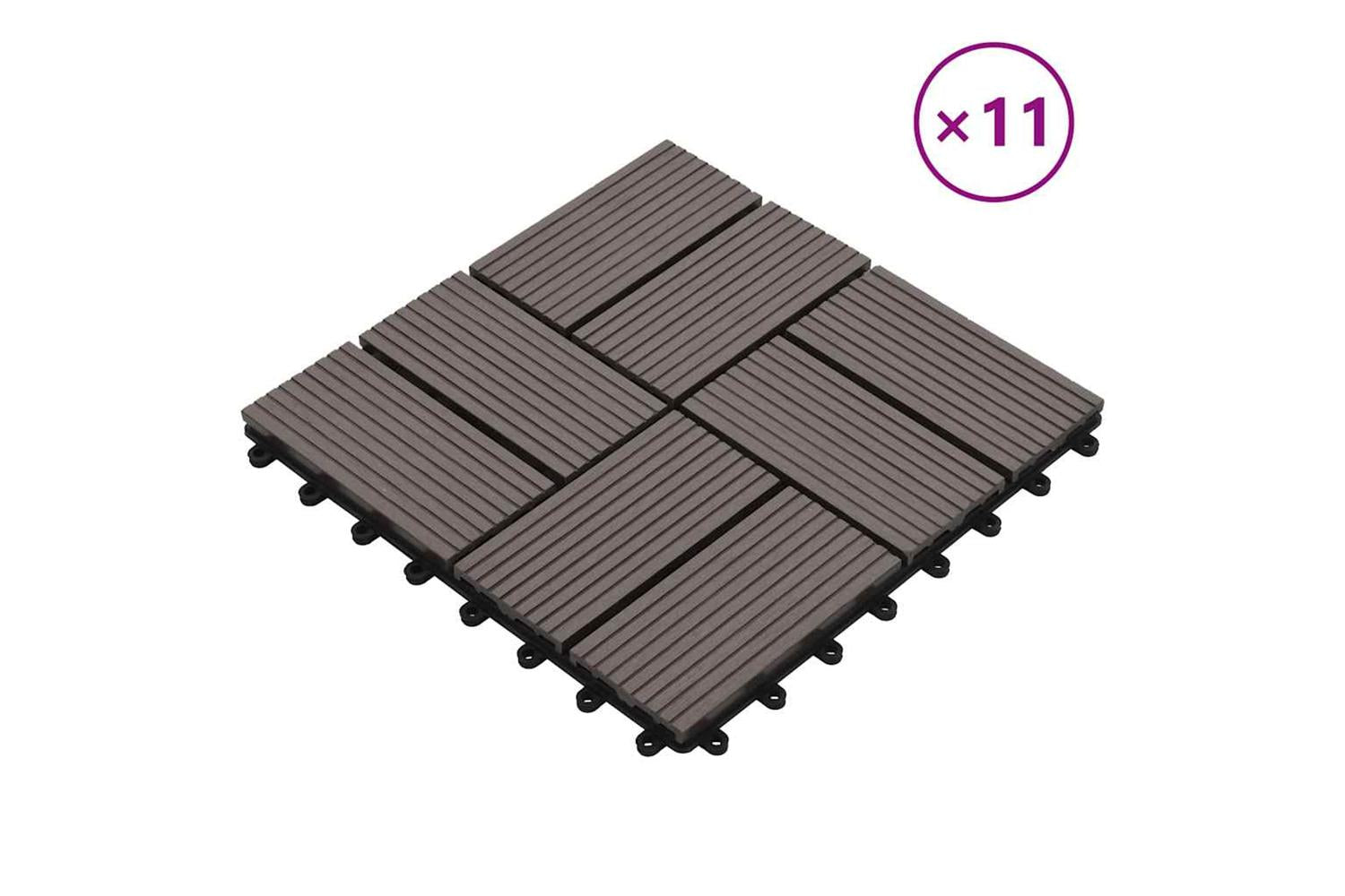 vidaXL 45033 11 Pcs Decking Tiles Wpc 30x30cm 1 Sqm Dark Br