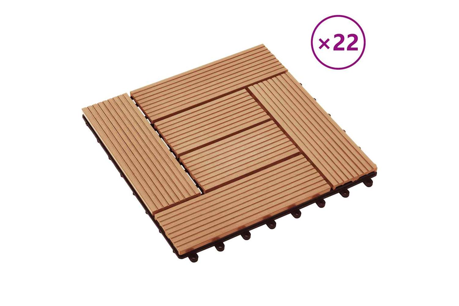 vidaXL 277804 22 Pcs Decking Tiles 30x30cm 2 Sqm Wpc Teak C